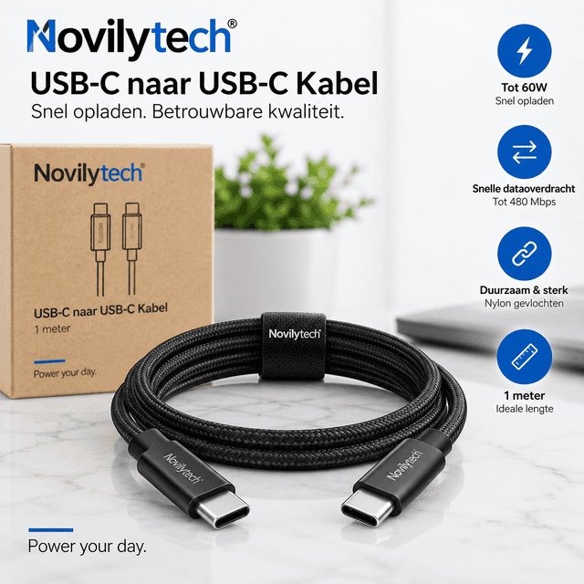 Novilytech USB-C naar USB-C Kabel (1m)